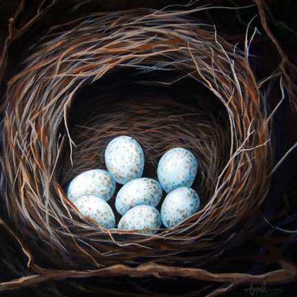 Bird Nest with eggs realistic still life 