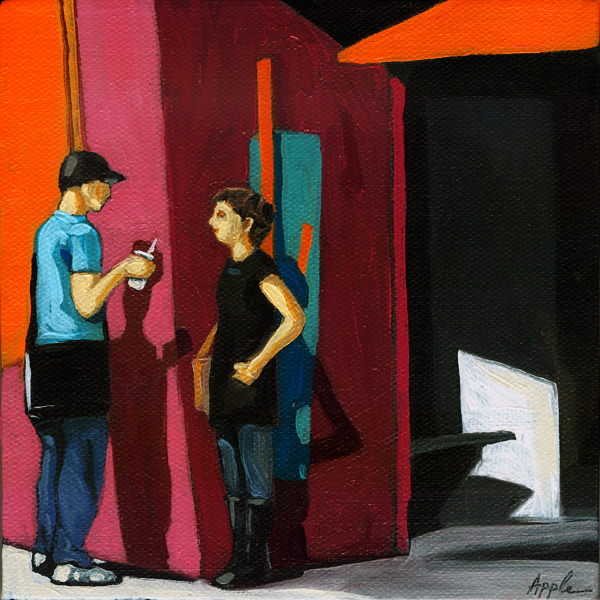 Conversation figurative city oil painting