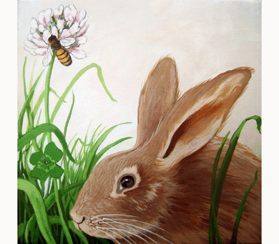 Rabbit, Clover and Bumblebee animal portrait 