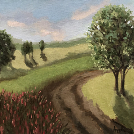Country landscape old road impressionistic oil painting