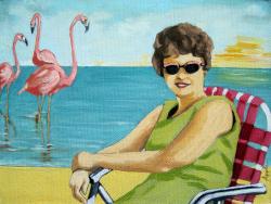 Flamingo Beach - figurative oil painting