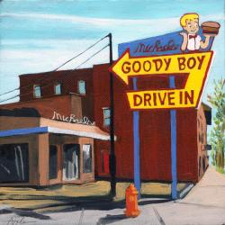 Old Goody Boy Diner cityscape oil painting