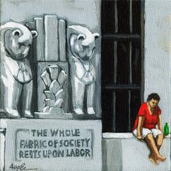 Labor City Scene - figurative oil painting