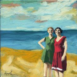 Friends On the Beach - summer scene oil painting