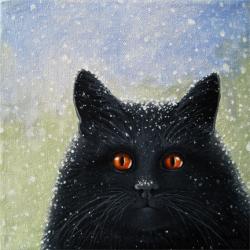 Really? black cat in snow storm realisitic animal portrait