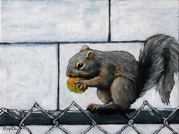 Squirrel Away - realism animal art oil painting