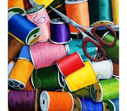 TIME to SEW - Sewing thread & scissors ORIGINAL realistic painting