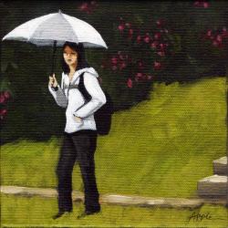 White Umbrella - figurative city scene